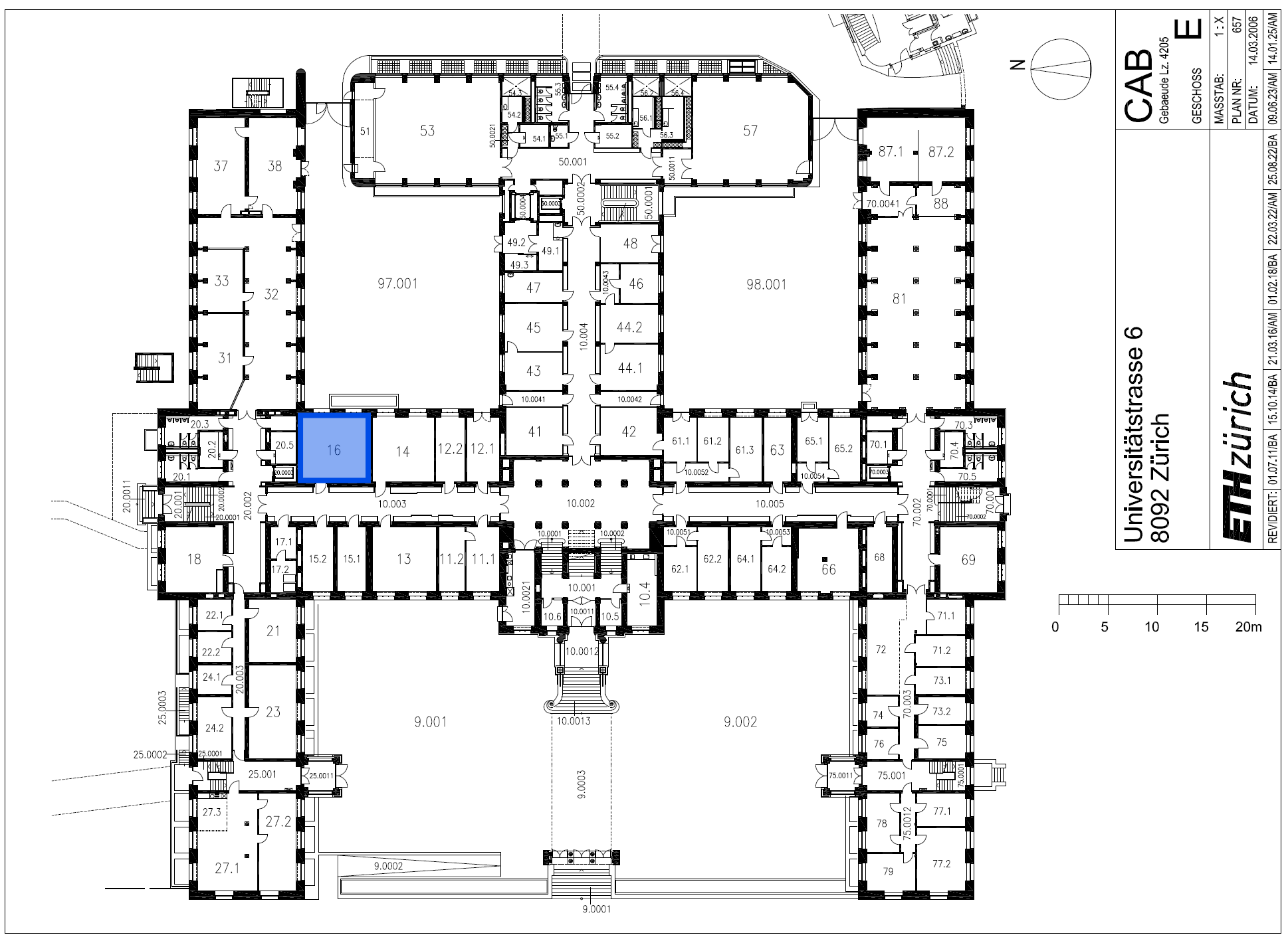 CAB building E floor plan with Room E 14 highlighted
